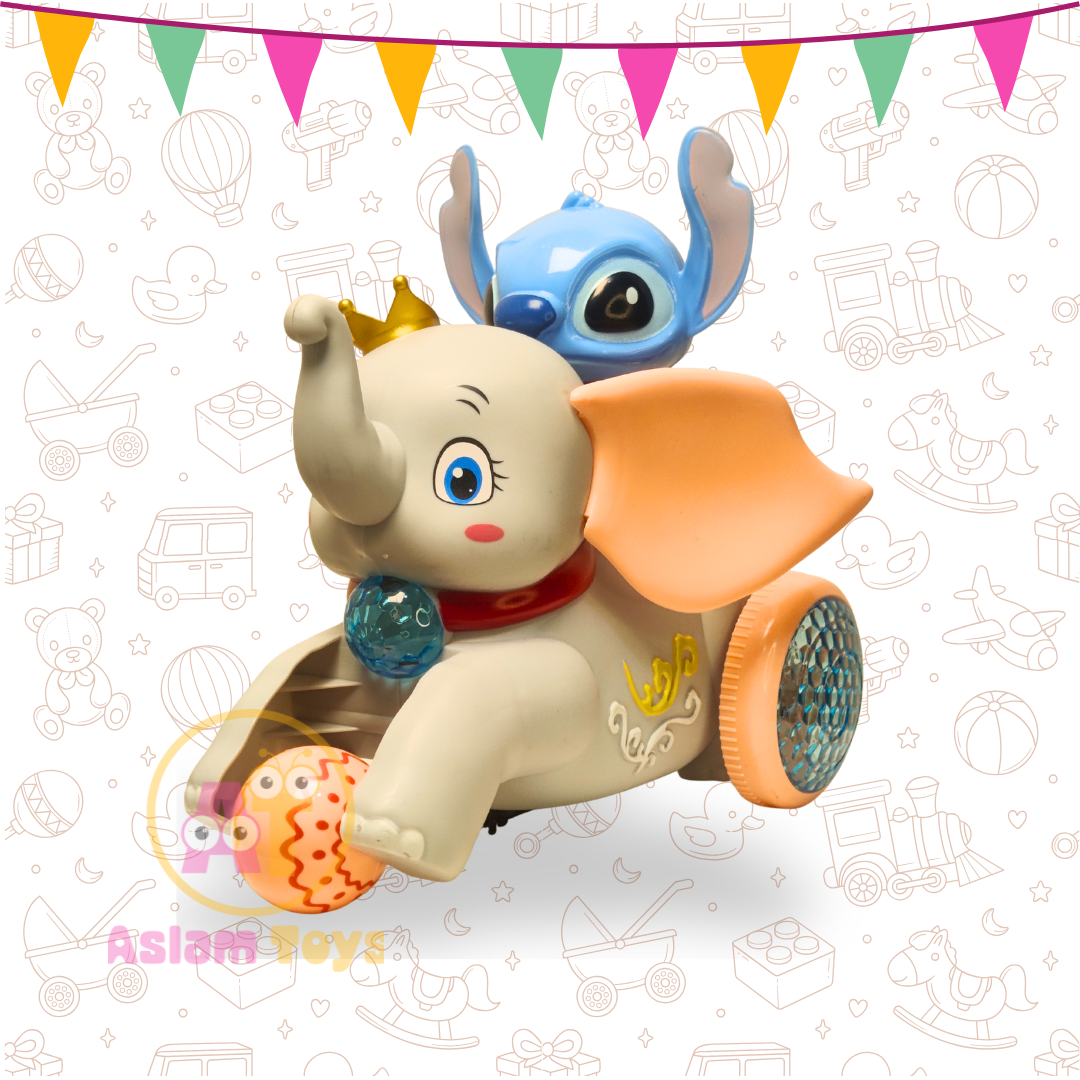 360° Rotation Stunt Elephant Toy – Lights, Music & Auto Lift