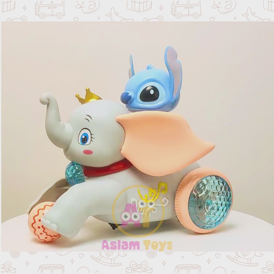 360° Rotation Stunt Elephant Toy – Lights, Music & Auto Lift