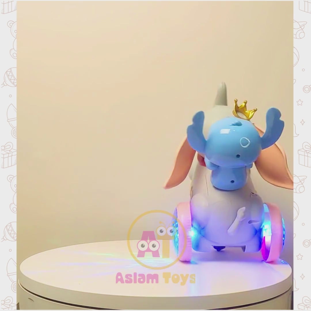 360° Rotation Stunt Elephant Toy – Lights, Music & Auto Lift