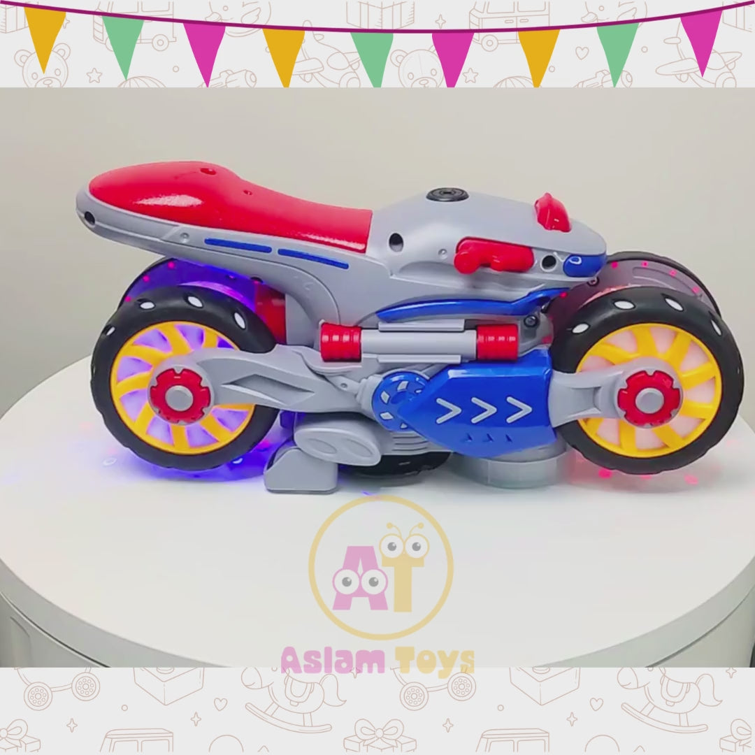 360° STOP MOTOR – Electric Rotating Toy Bike with Lights &amp; Sound